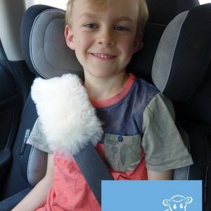 Sheepskin seat belt cover ivory older boy