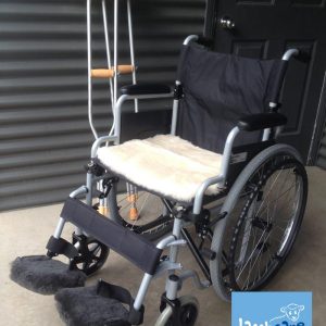 Wheelchair and crutches with lambskin covers