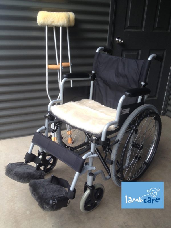 Wheelchair and crutches with lambskin covers