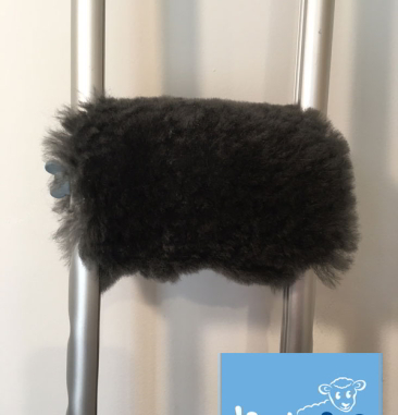 Sheepskin crutch handle covers charcoal grey